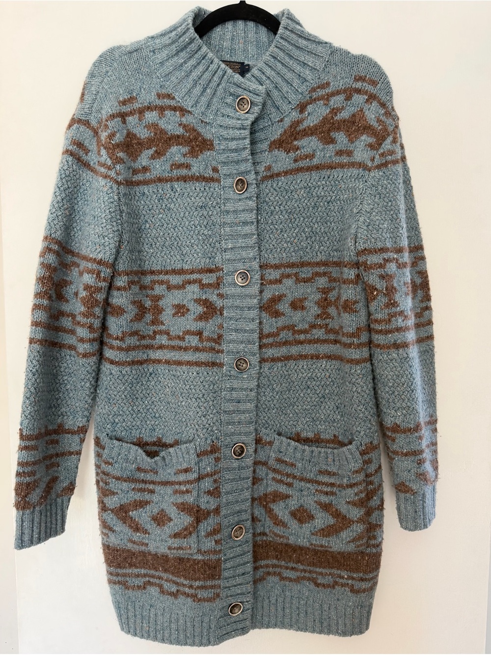 Pendleton Light Blue and Brown Button-Up Patterned Long Cardigan
